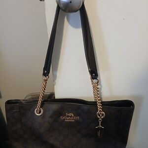 Coach Chocolate Tote with Gold Chains